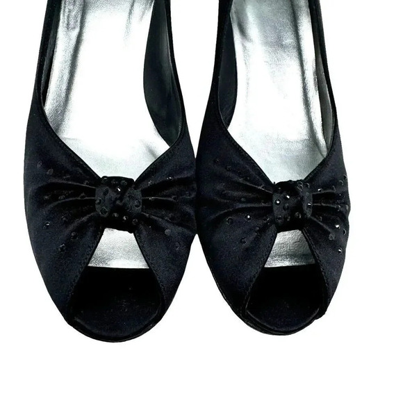 STUART WEITZMAN size 9 Evening Peep toe Pumps vintage Y2K bow - Picture 3 of 15